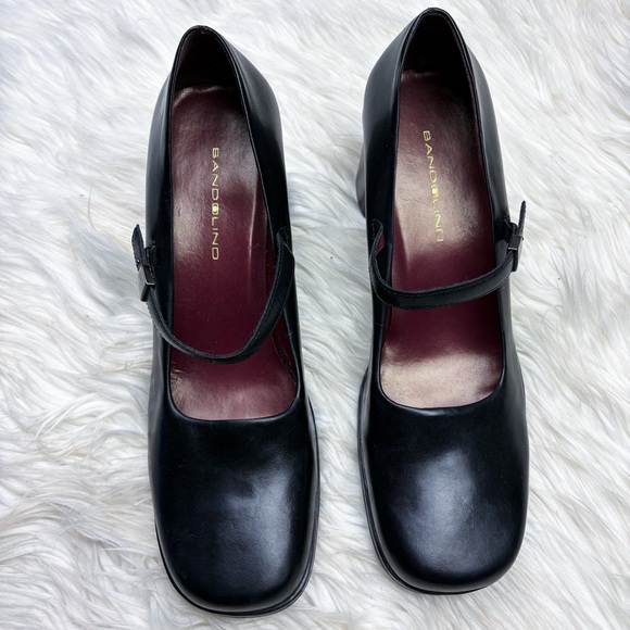 Y2K Vintage Bandolino Square Toe Mary Jane Chunky Block Heels Black Leather 10 - Picture 3 of 9